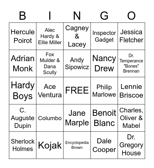 Famous Detectives Bingo Card