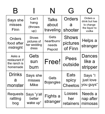 Cass Bachelorette Bingo Card