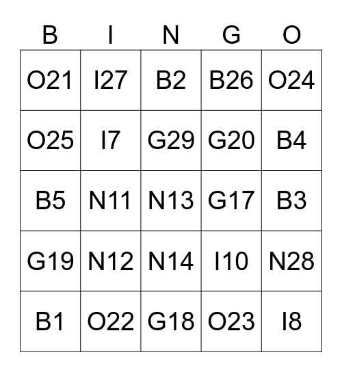 Untitled Bingo Card