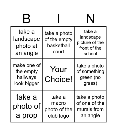 Photography #2 Bingo Card