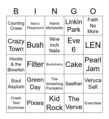 90's Rock Bingo Card