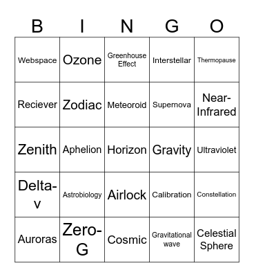 Space Bingo Card