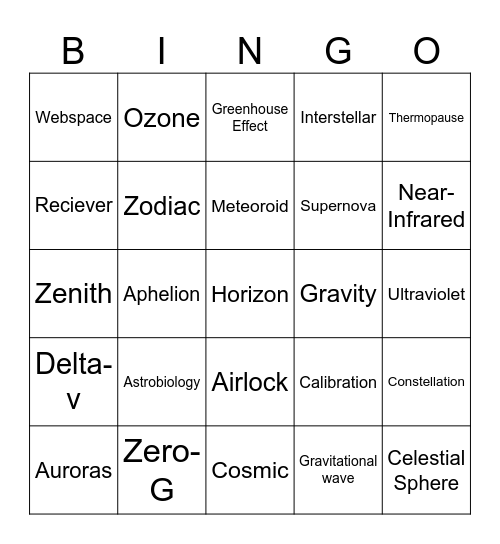 Space Bingo Card