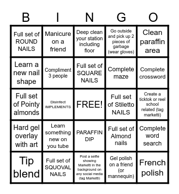 Junior MANICURING Bingo Card