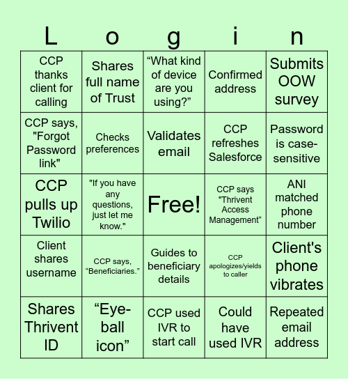 Thrivent.com Bingo Card