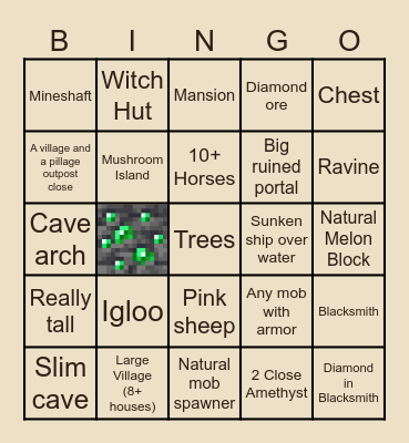 Minecraft spotting bingo Card