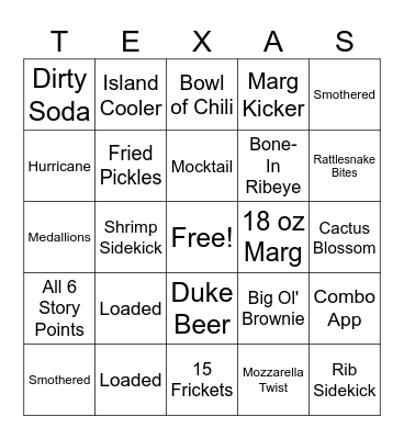 Road House Bingo Card
