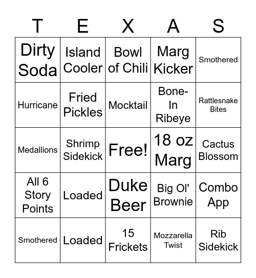 Road House Bingo Card
