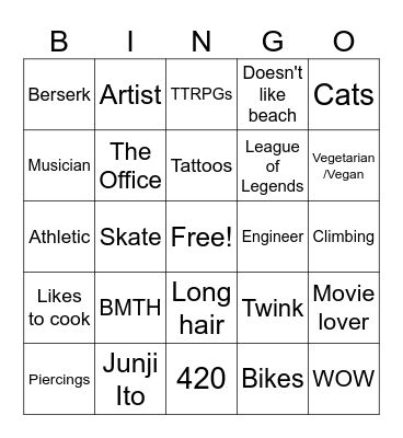 Lynn's type Bingo Card