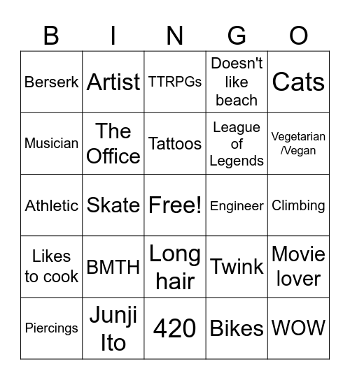 Lynn's type Bingo Card