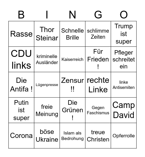 Schwurbler AfD Demo Bingo Card