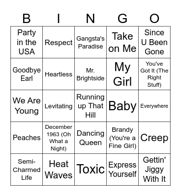 CRT Music Bingo Card