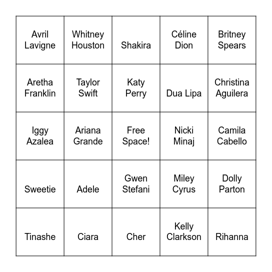 Oh, She's A DIVA! Bingo Card