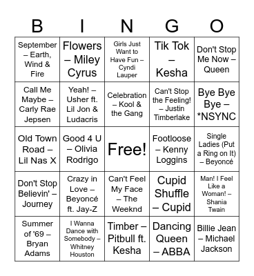 OWeek - Musical Bingo Card