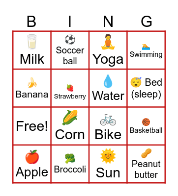 Healthy Bingo Card