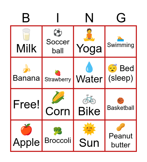 Healthy Bingo Card