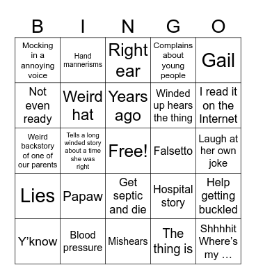 Grandma bingo Card