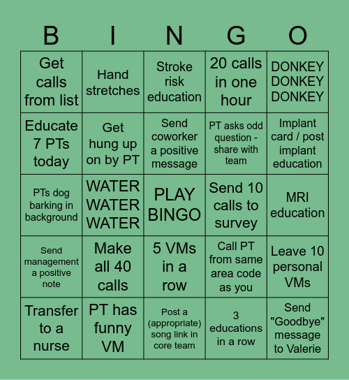 Thursday Core Motivation Bingo Card