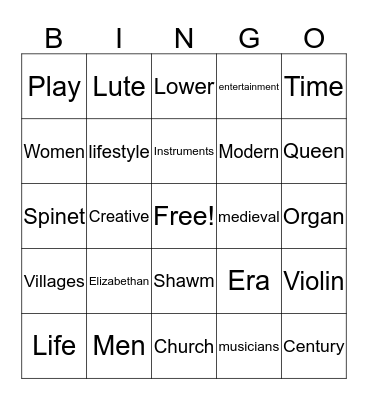 Elizabethan Music  Bingo Card