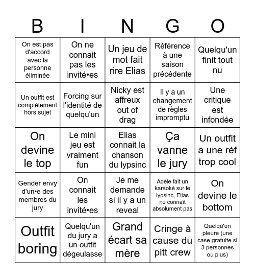 Bingo drag race Bingo Card