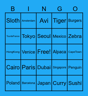 Around the World Bingo Card
