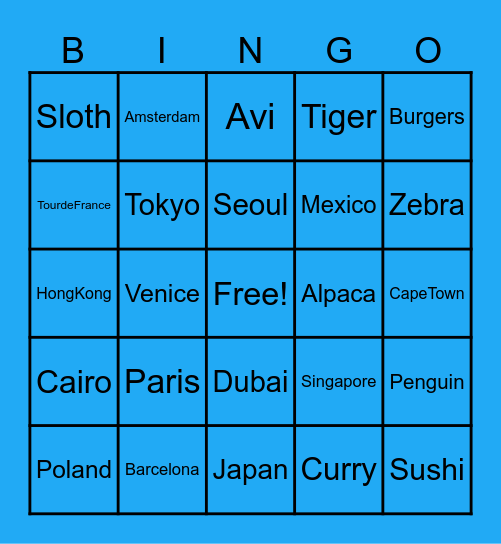 Around the World Bingo Card