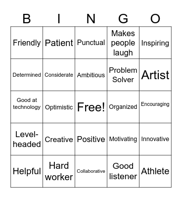 Strengths Bingo Card
