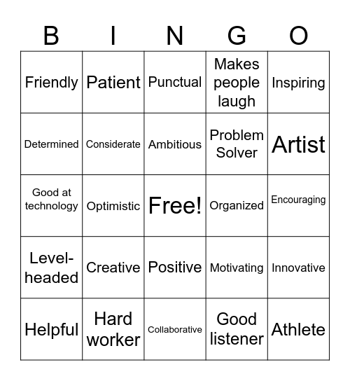 Strengths Bingo Card