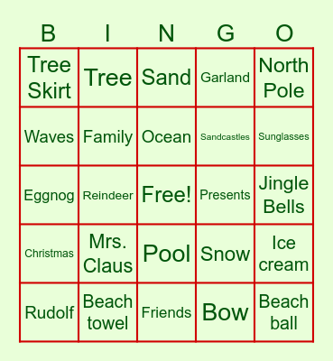 Christmas in July Bingo Card