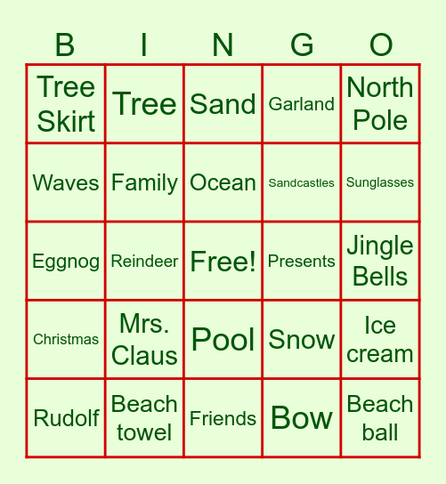 Christmas in July Bingo Card