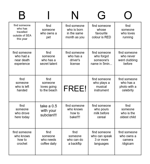 Invictus Bingo Card