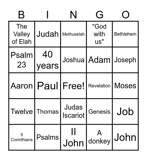 Bible Trivia Bingo Card