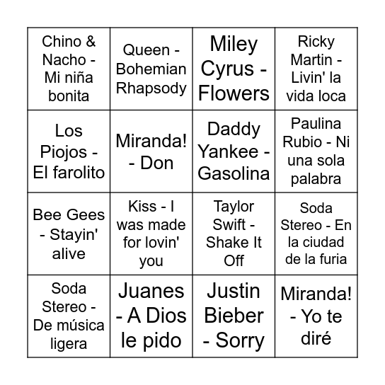 Bingo musical de Lu! Bingo Card