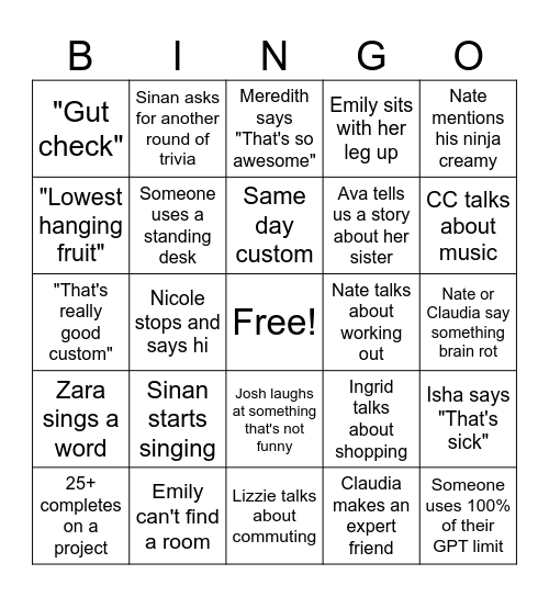 Buyouts Bingo Card