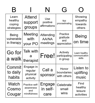 Behaviors Bingo Card
