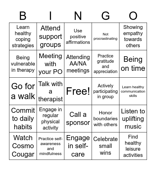 Behaviors Bingo Card