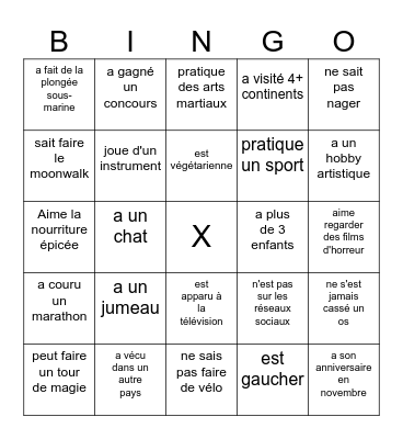 Bingo humain Bingo Card
