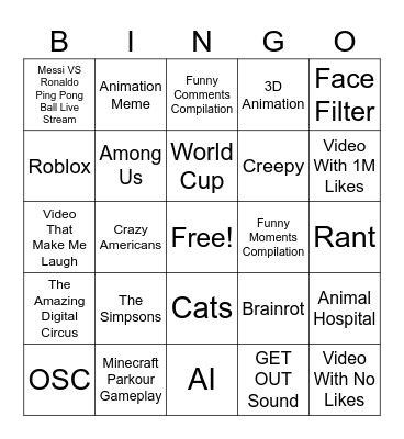 YT Shorts Bingo Card Bingo Card