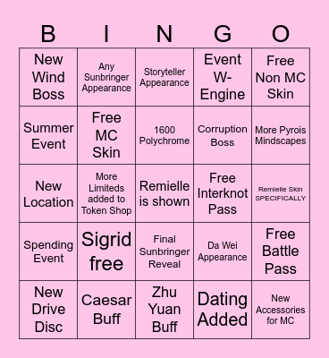 ZZZ 3.1 BINGO Card