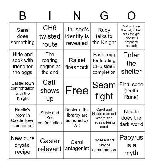 Deltarune CH6 Bingo Card