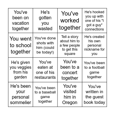 Brian's 40th birthday bingo! Bingo Card