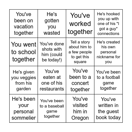 Brian's 40th birthday bingo! Bingo Card