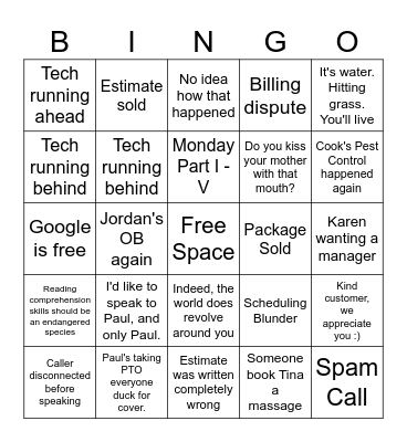 Rainscapes BingOh Bingo Card