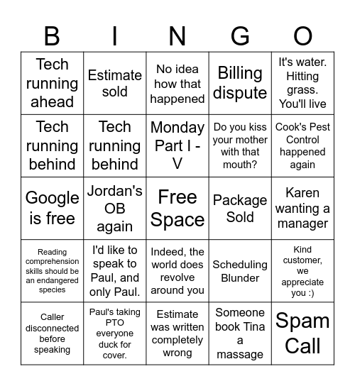 Rainscapes BingOh Bingo Card