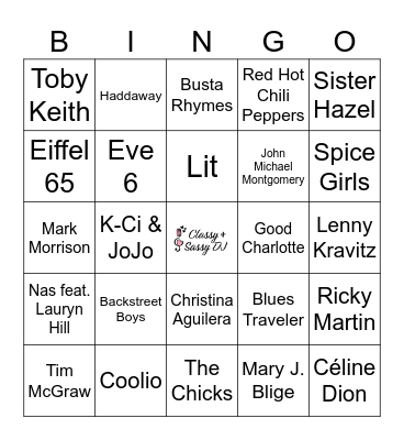90s Artists Only Bingo Card
