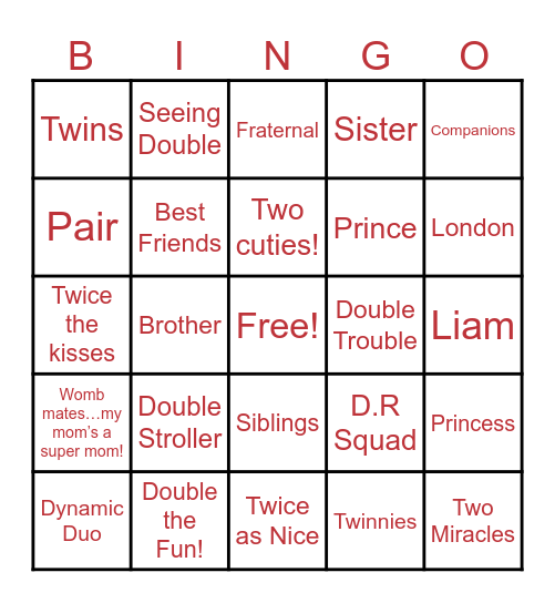 TWINS! Bingo Card