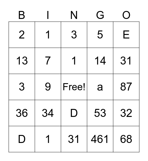 Untitled Bingo Card