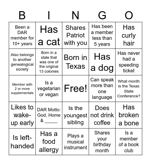Untitled Bingo Card