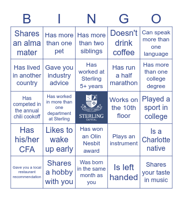 "Find a coworker who..." Bingo Card