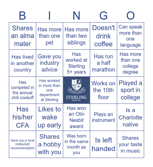 "Find a coworker who..." Bingo Card